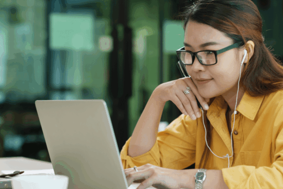 Woman training on laptop
