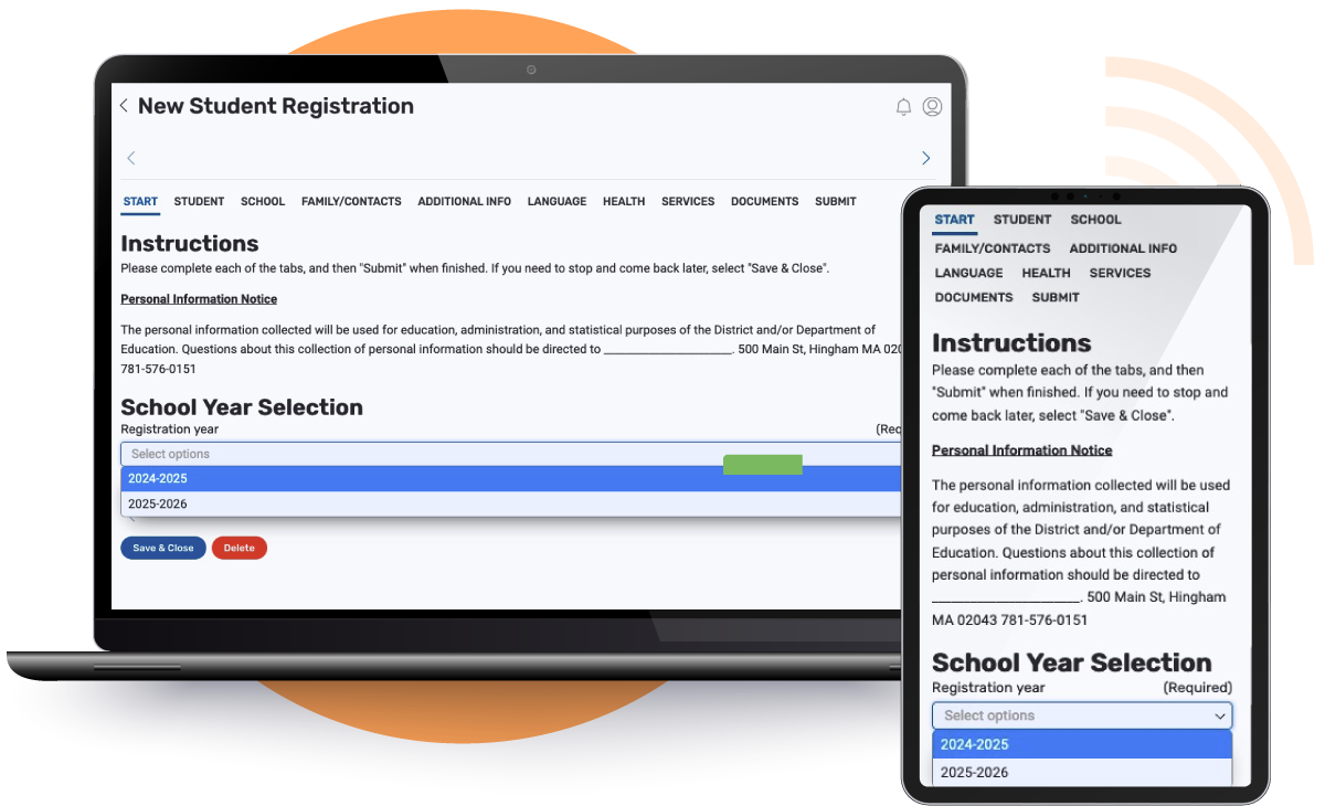 Laptop and phone showing Follett Aspen Online Registration